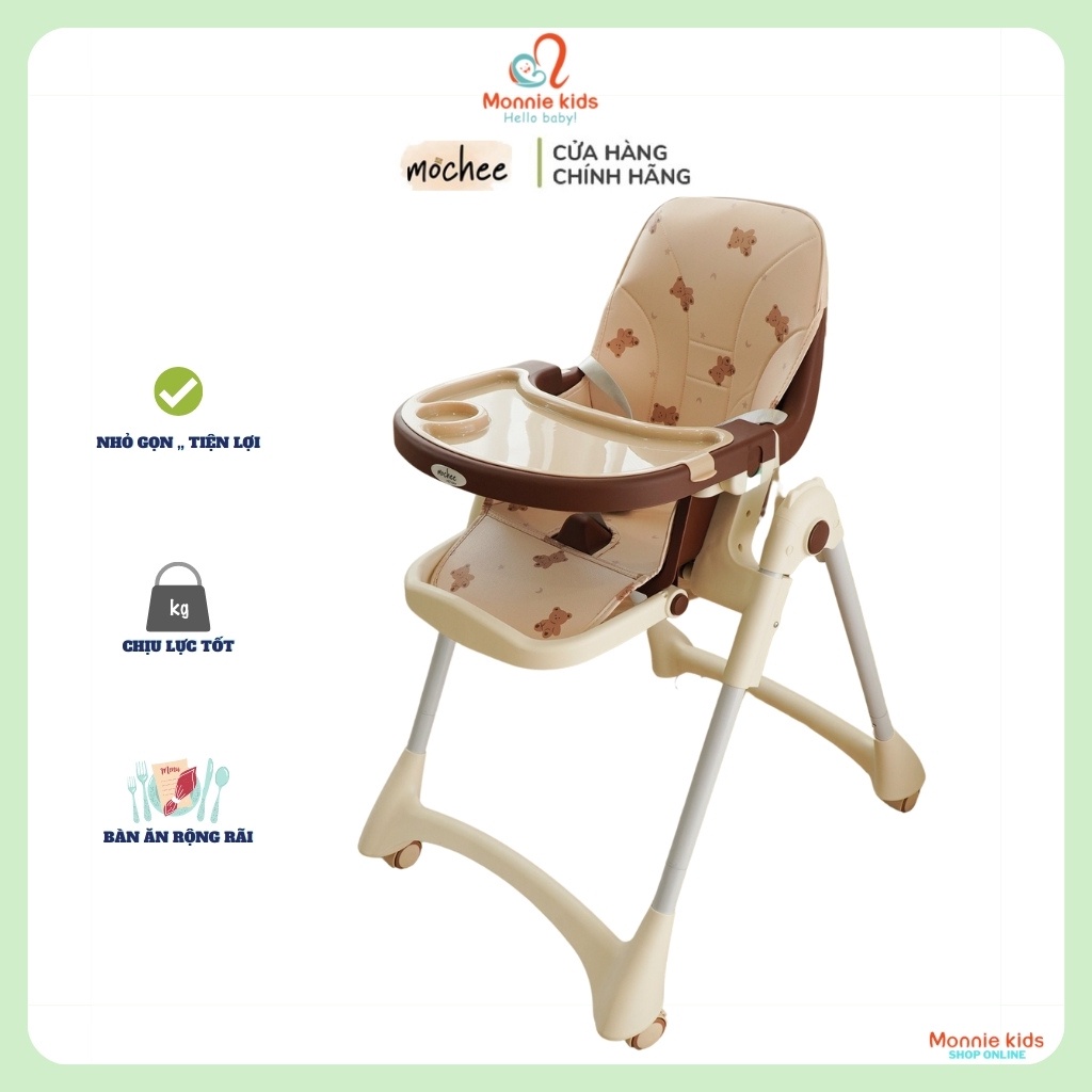 Ghế ăn dặm gấp gọn cho bé Mochee chịu lực 30kg, ghế ăn dặm cao em bé đa năng - Monnie Kids