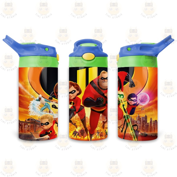 Bình Uống Nước Giữ Nhiệt Cho Bé Có Ống Hút Hình Gia Đình Siêu Nhân - Tỉ Mỉ Studio - Mã 2808KT04