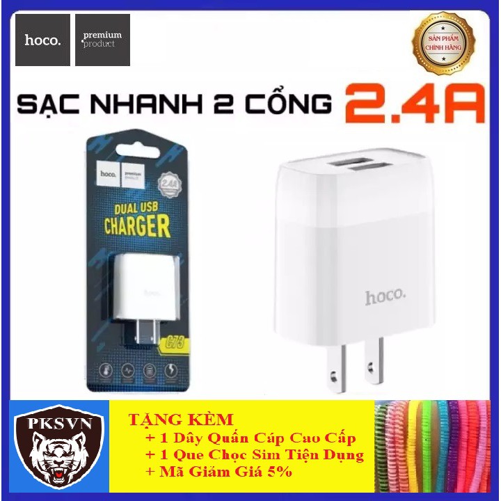 Củ Sạc Nhanh 2 Cổng 2.4A Hoco C73/C73A - Bảo Hành Chính Hãng 12 Tháng