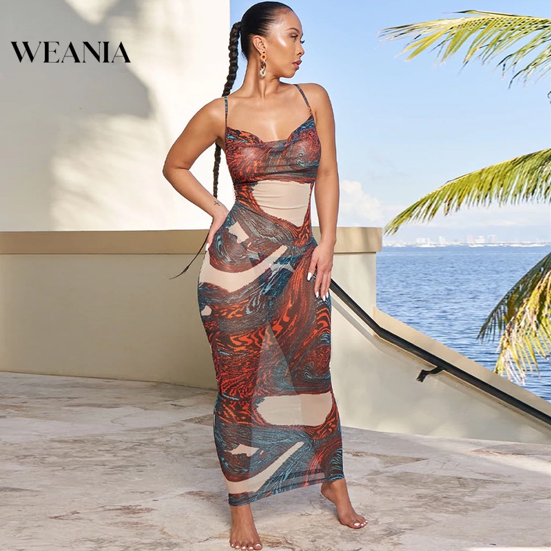 Đầm Maxi Phối Lưới Xuyên Thấu Thiết Kế Hở Lưng Quyến Rũ