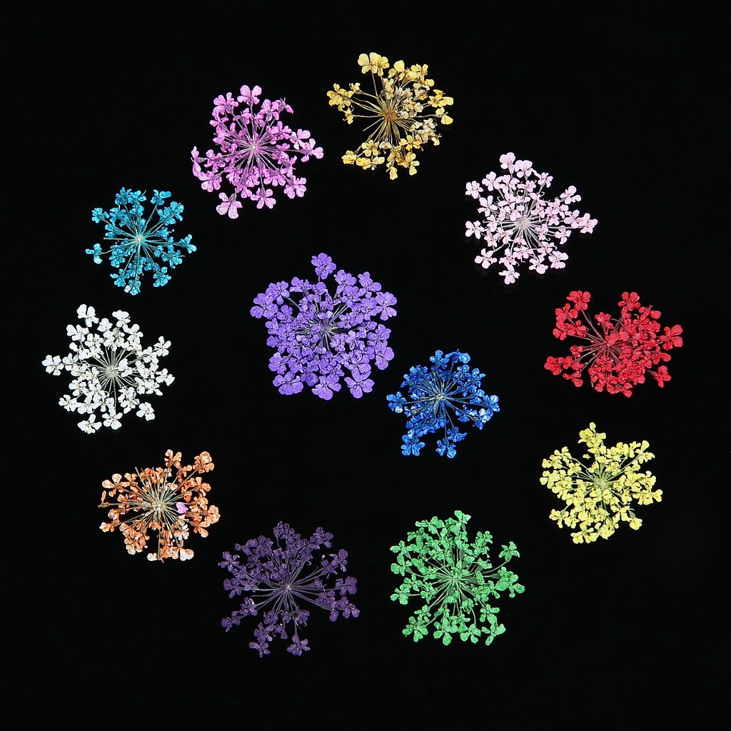 MONJA Bộ hoa khô 3D tự nhiên 12 màu sắc dành cho trang trí móng tay nghệ thuật
