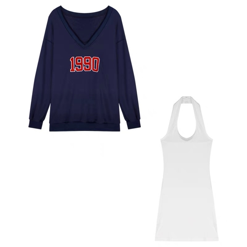 [Order]Set Áo Sweater Cổ V Form Rộng + Đầm Body Trắng Cá Tính | BigBuy360 - bigbuy360.vn