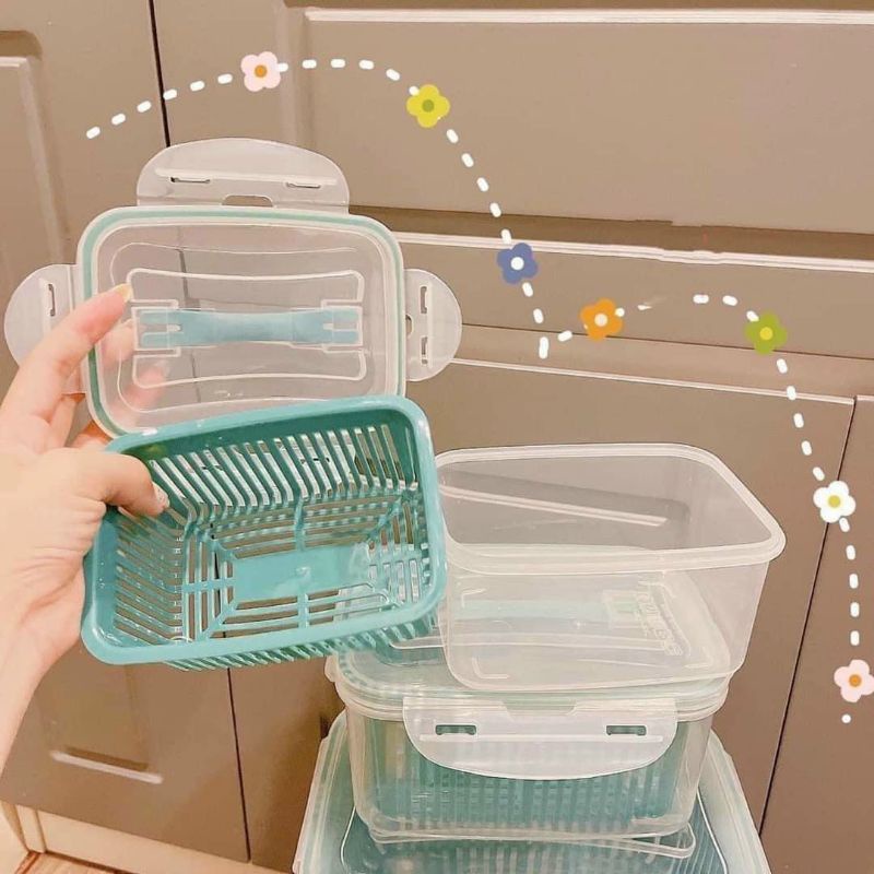 BỘ 5 HỘP NHỰA ĐỰNG THỰC PHẨM MÀU XANH ĐỦ KÍCH CỠ,,
