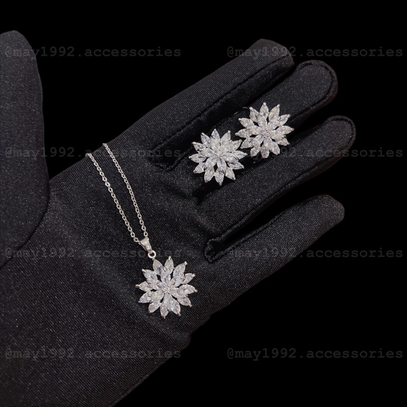 Bộ bông tai, dây chuyền bạc 925 đính đá sáng đẹp - may1992.accessorie