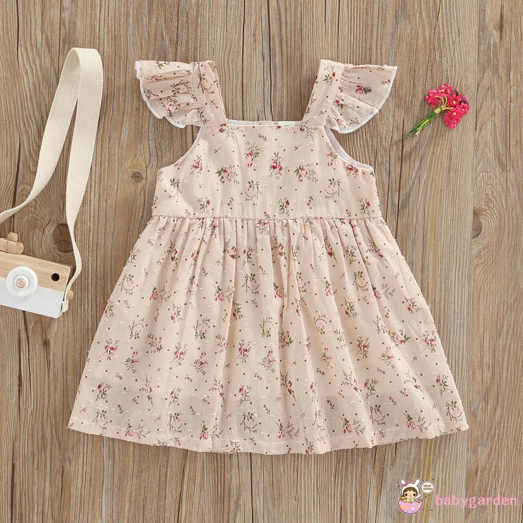 Đầm Chữ A Cổ Vuông Cài Nút Xuống Hình Hoa Thời Trang Cho Bé Gái 6 Tháng - 4 Tuổi