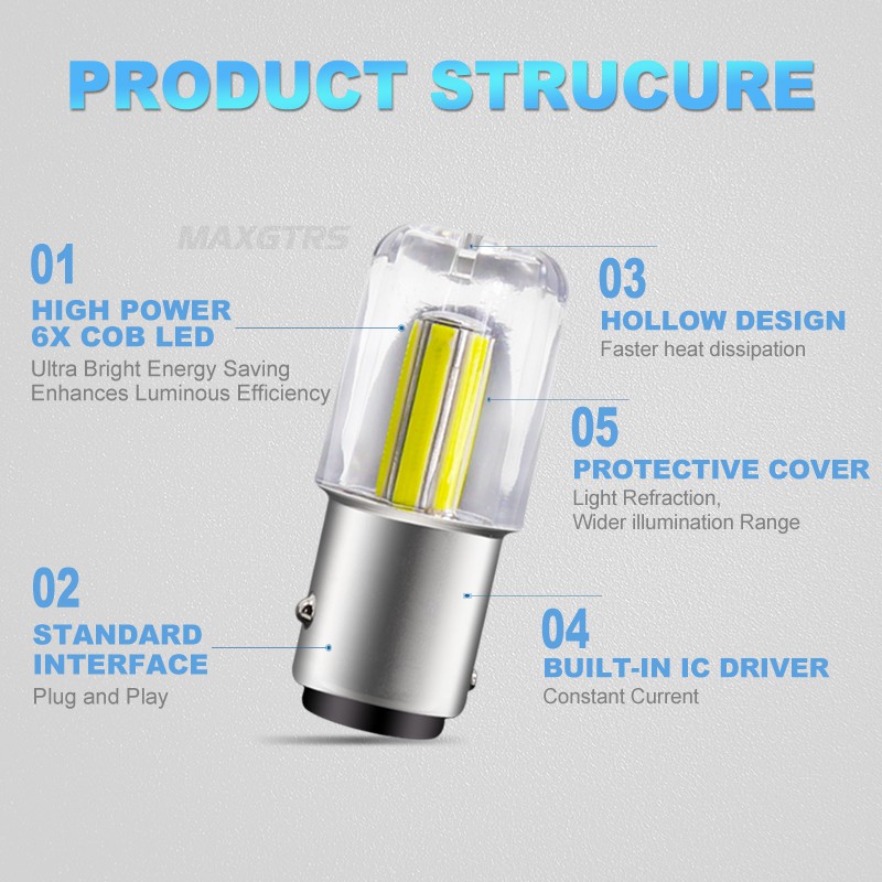 Set 2 bóng đèn MAXGTRS DRL tín hiệu đuôi xe hơi 1156 LED BA15S P21W S25 1157 BAY15D 12V 6000K tiện lợi