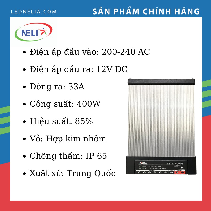 Nguồn LED 12V33A (12V400W) hãng NB vỏ nhôm ngoài trời chống mưa dùng cho led hắt làm chữ quảng cáo. | BigBuy360 - bigbuy360.vn