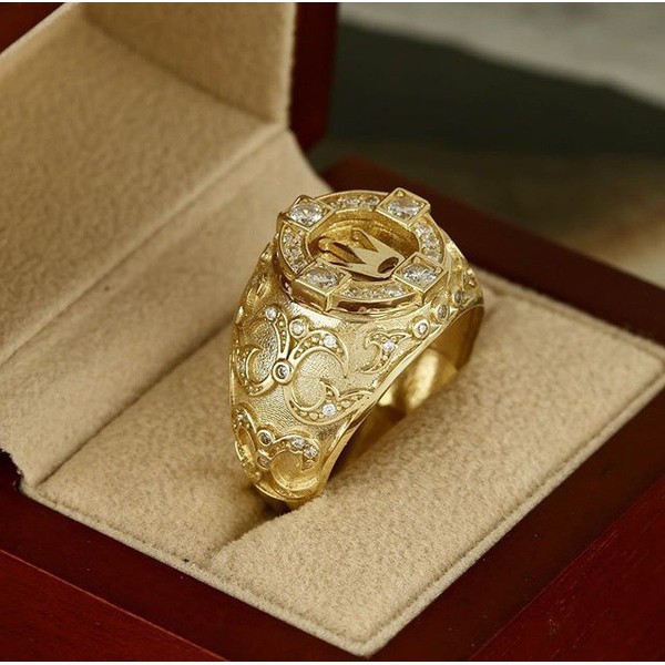 weiweijewelry/Nhẫn vương miện vàng 18K nam Nhẫn kim cương khắc hoa