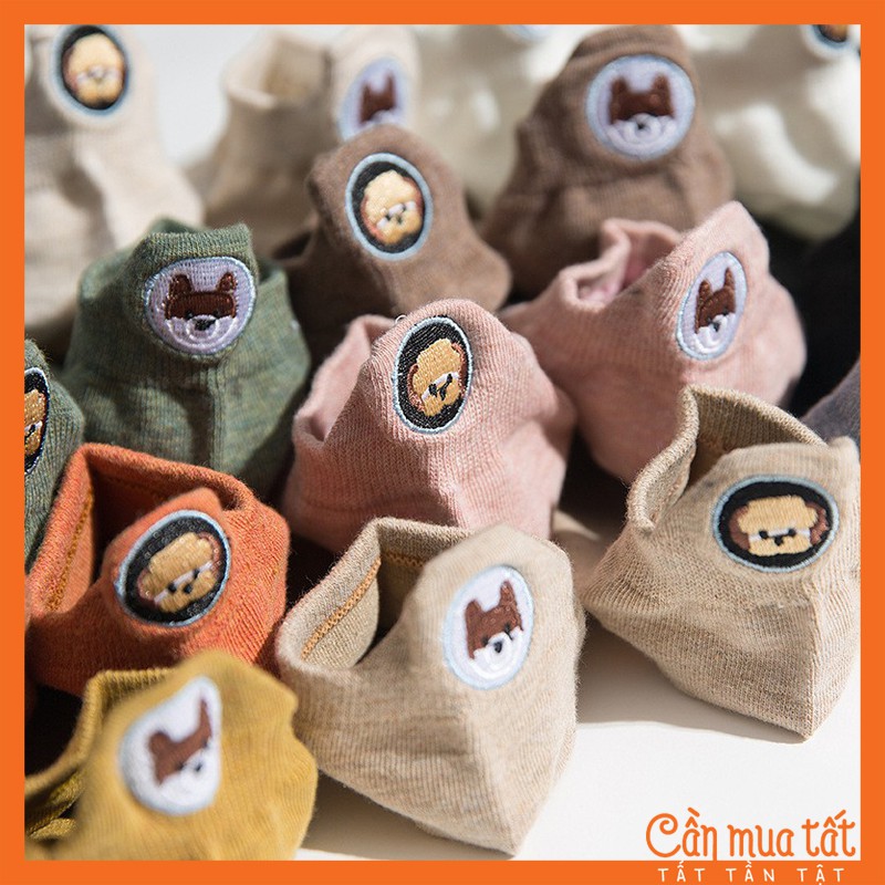 Tất cổ ngắn gót thêu cún xinh xắn, vớ ngắn cổ chất cotton thoáng êm chân trơn màu