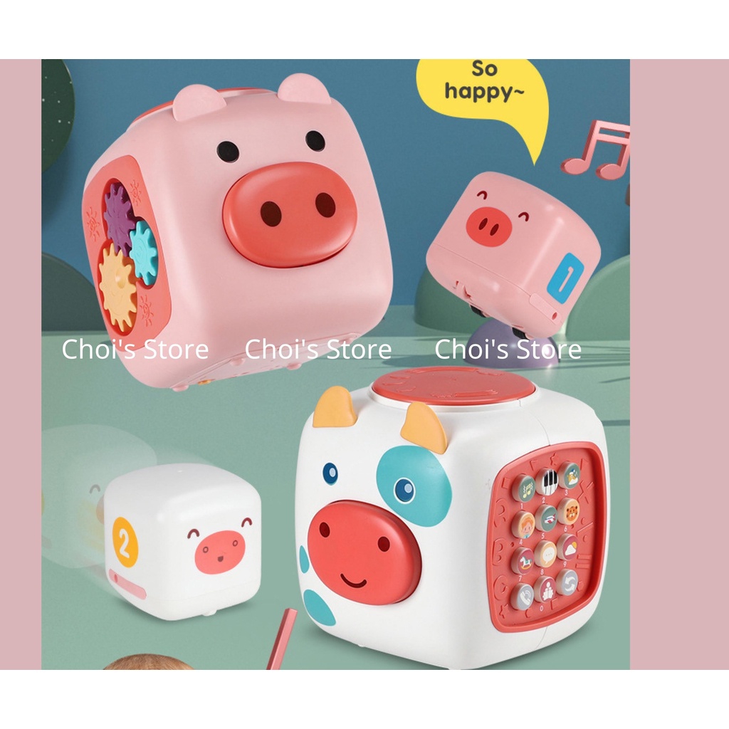 Đồ chơi phím nhạc, trống mẫu mẹ con heo hồng, bò sữa siêu đáng yêu có bánh xe chạy đà Choi Store 62
