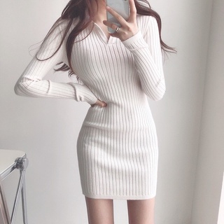 Đầm body tay dài cổ sơmi