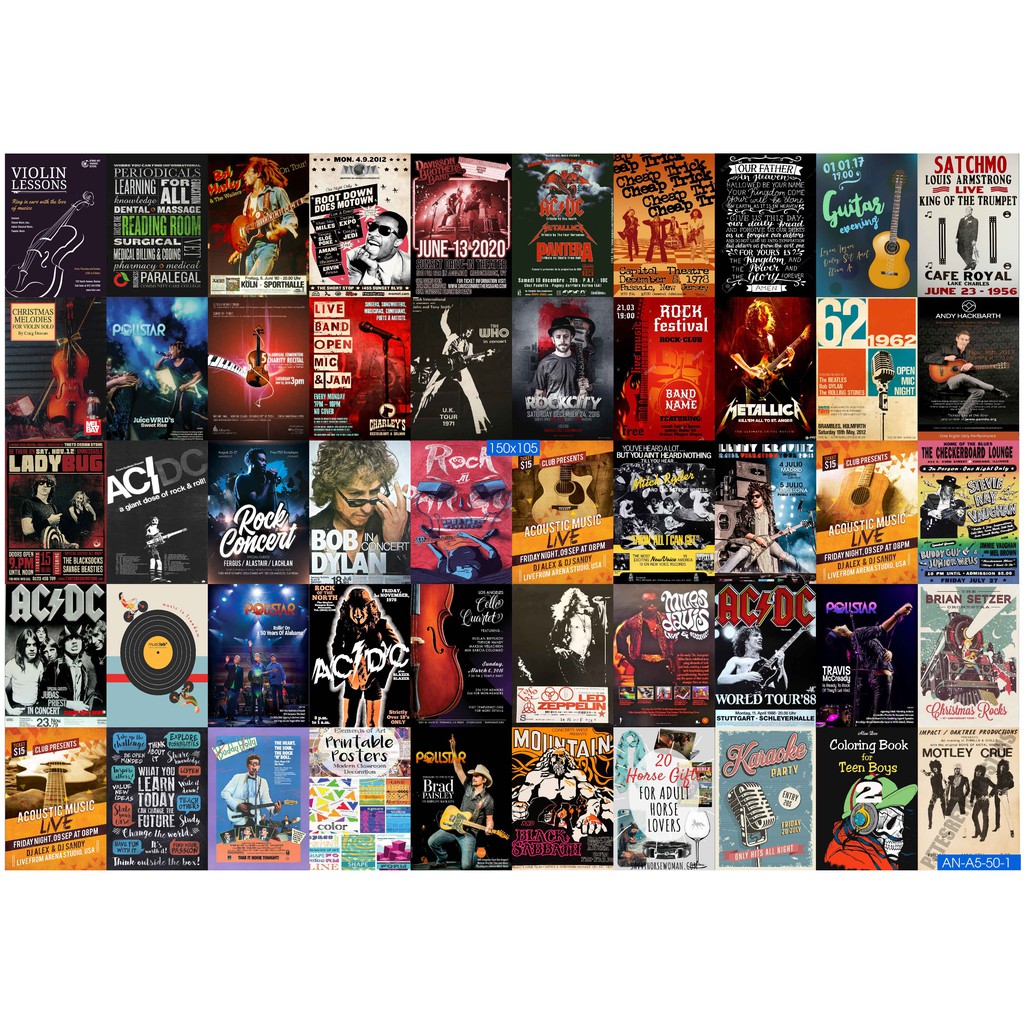 Combo Set 50 tờ Decal dán tường quán coffe chủ đề Âm Nhạc