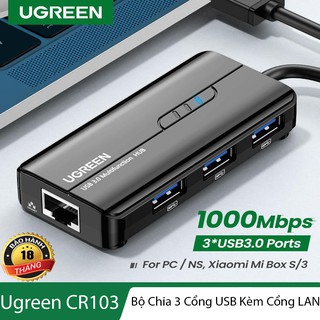 Bộ chia cổng usb ra 3 cổng usb kèm cổng lan - tốc độ đường truyền lên đến 1000mbps - ugreen cr103
