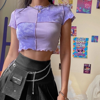 Áo croptop tay ngắn phối bèo thời trang mùa hè cho nữ