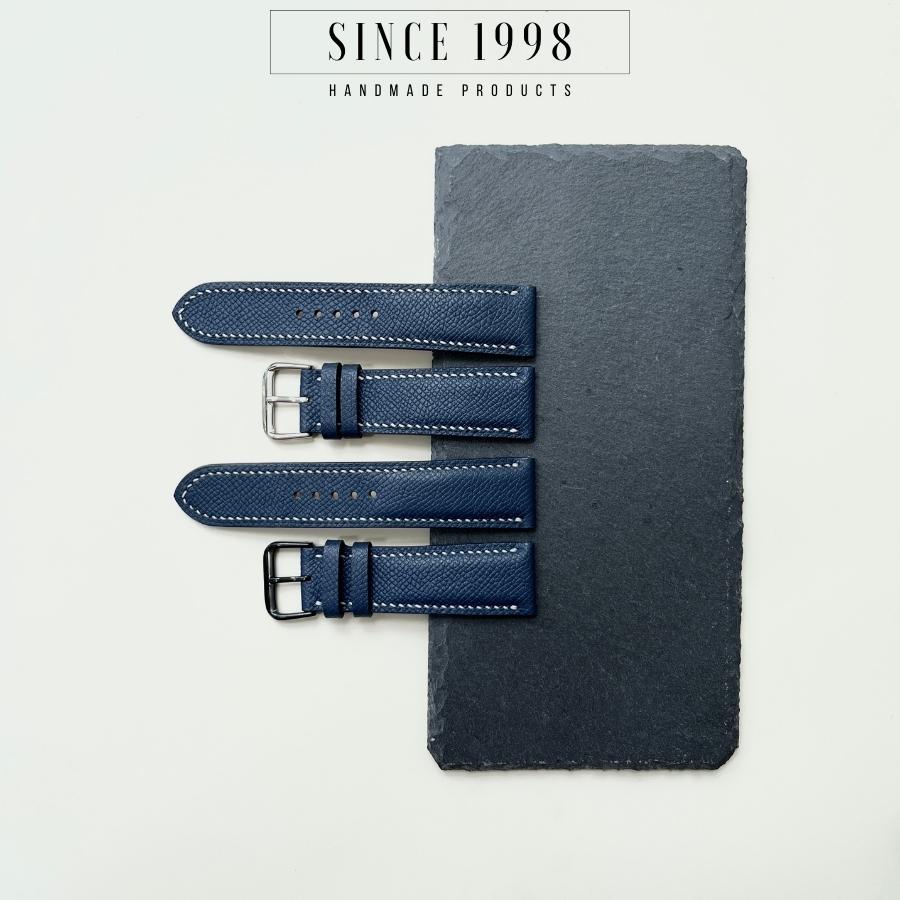 Dây Đồng Hồ Da Bò Nam 20mm 22mm, Da Thật, Handmade, Chống Nước, Chính Hãng, Màu Xanh Epsom, Bảo Hành 12 Tháng