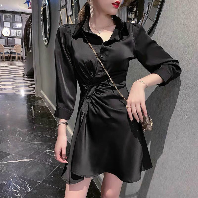 [FREESHIP 50K] Váy Đầm Tiểu Thư Ulzzang Hàn Quốc Satin Dáng Dài Vintage Cổ Đức