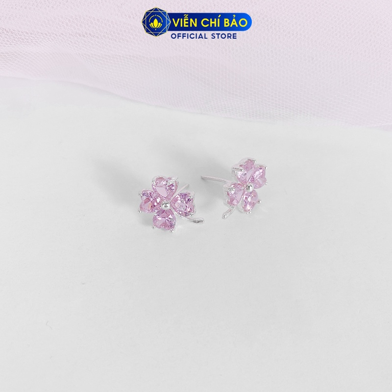 Bông tai bạc nữ Cỏ bốn lá màu Hồng bạc S925 thời trang phụ kiện trang sức nữ Viễn Chí Bảo B400147-HO
