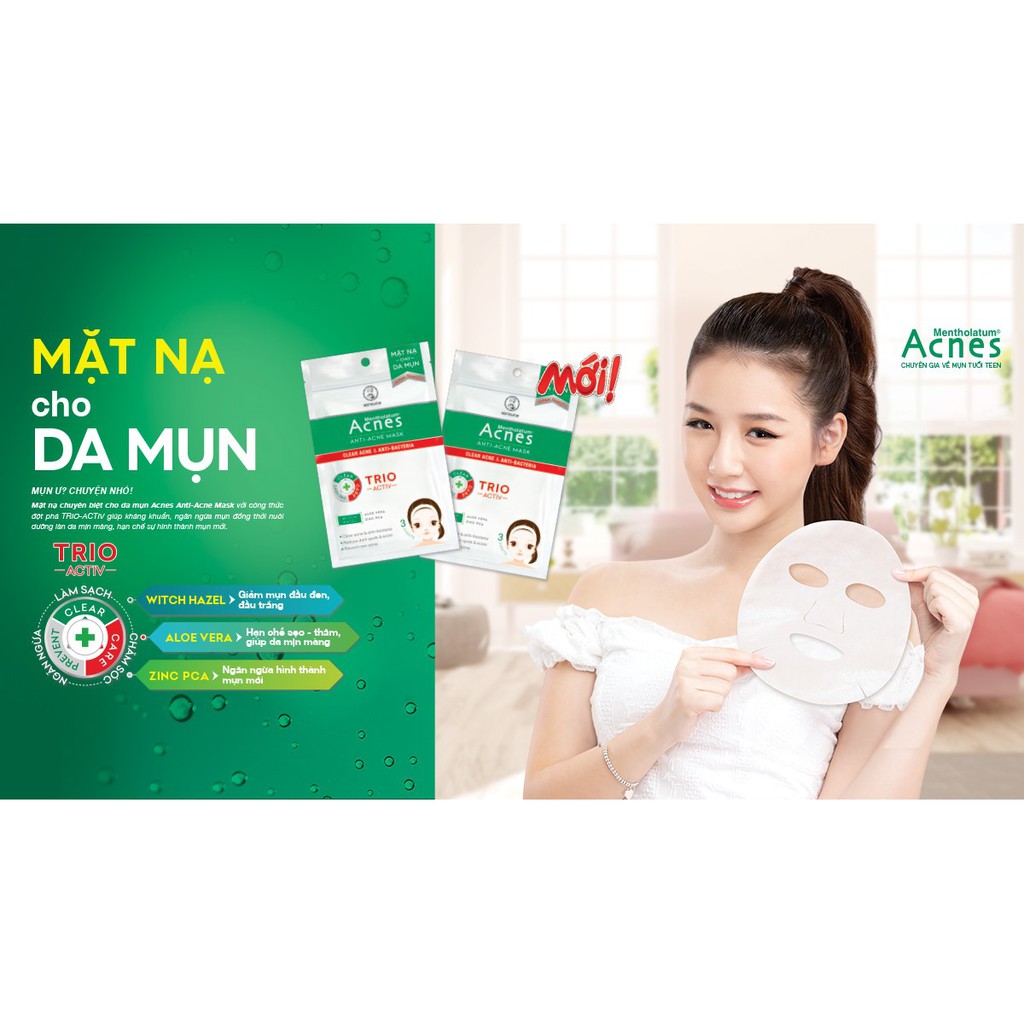 Mặt Nạ Acnes Ngừa Mụn Anti-Acne Mask 65ml (3 Miếng/Gói)