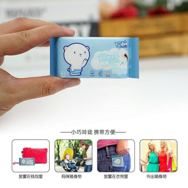 Bịch 64 chiếc khăn ướt mini Kute bỏ túi Tiện Lợi