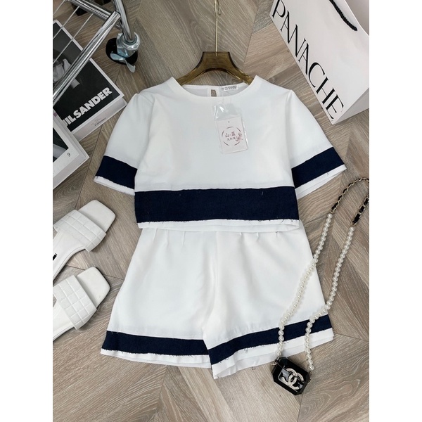 Set bộ nữ sang chảnh áo croptop phối quần viền chất cực đẹp