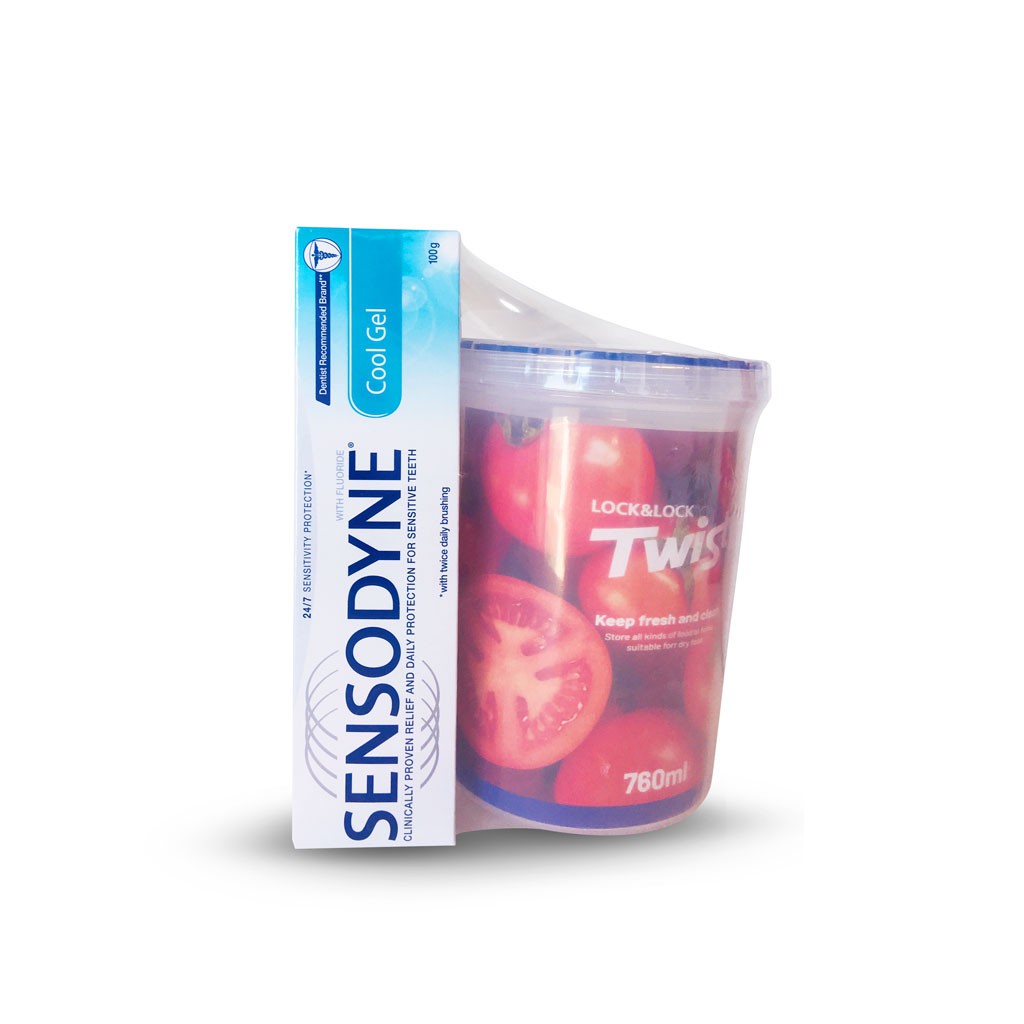 Combo 2 Kem đánh răng Sensodyne Cool Gel 100g/tuýp, tặng Hộp Lock &amp; Lock Twist