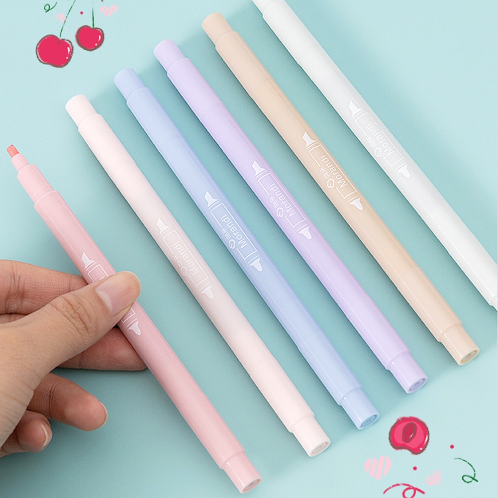 [Mới] Set 6 Bút Đánh Dấu Morandi Hai Đầu Phong Cách Ins Dành Cho Học Sinh / Văn Phòng