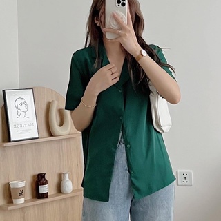 Sơ mi lụa cổ vest tay ngắn (ảnh thật/ có sẵn)
