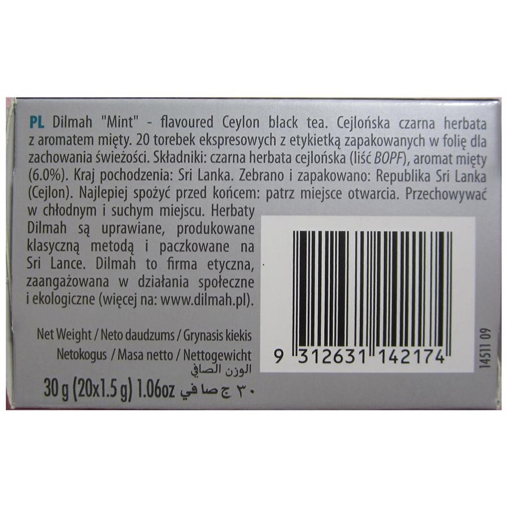 [CHÍNH HÃNG] Trà Dilmah Hương Bạc Hà Hộp 30g (1,5 g x 20 gói túi lọc)