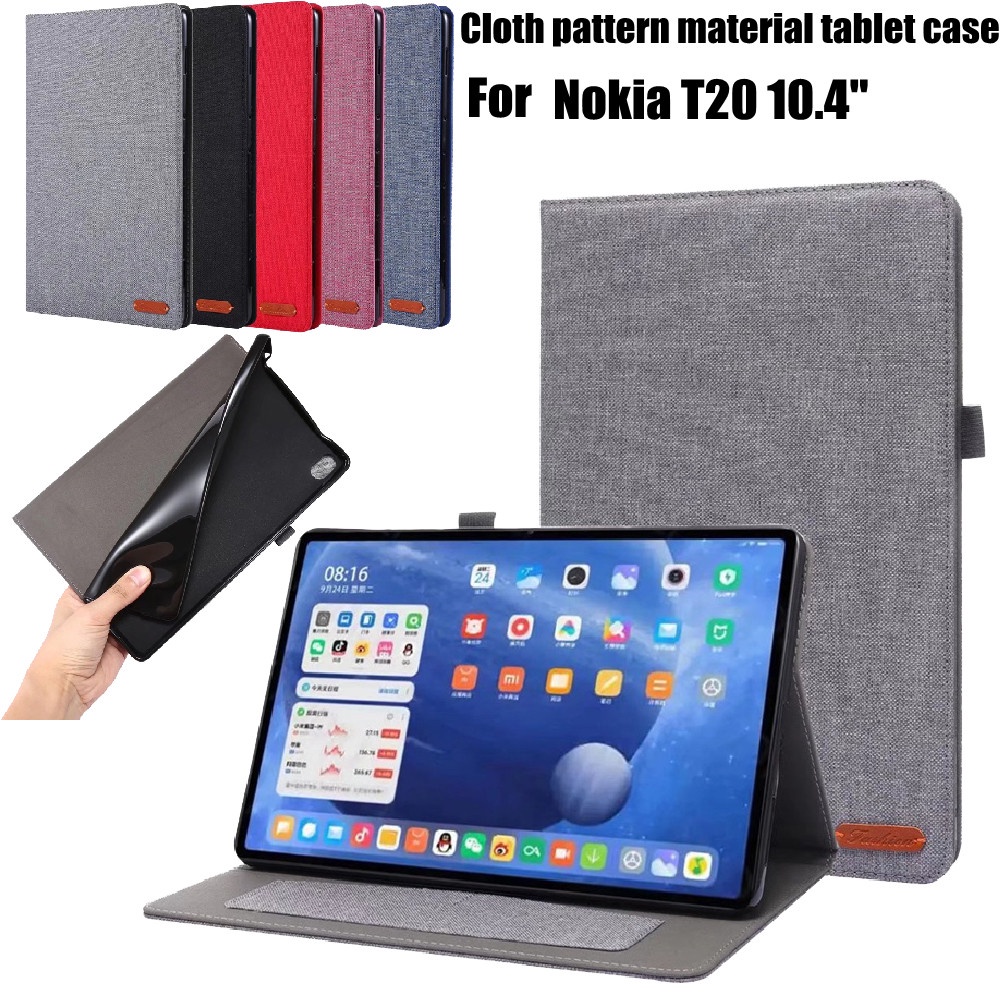 Ốp Điện Thoại Da PU Mềm Phối Vải Chống Sốc Chống Trượt Cho Nokia T20 Case Nokia T20 10.4inches casing TA-1397 TA-1394 TA-1392