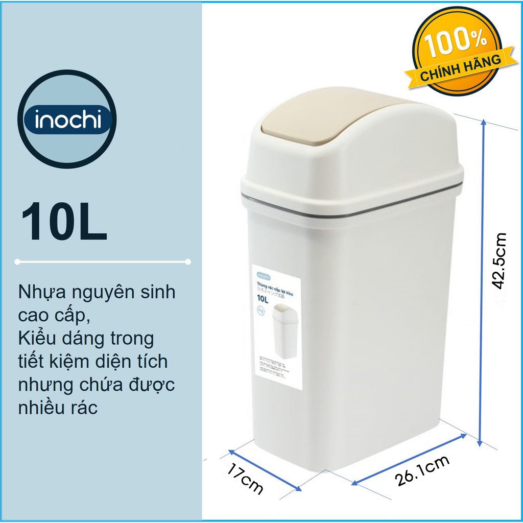 Thùng rác nắp lật Inochi 10L (tiêu chuẩn Nhật Bản)