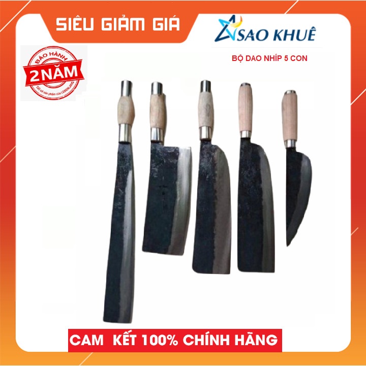 Bộ dao 5 món nhíp xe ô tô (loại 1) (Đen), đươc sản xuất bởi làng rèn với độ bén và độ bền cao