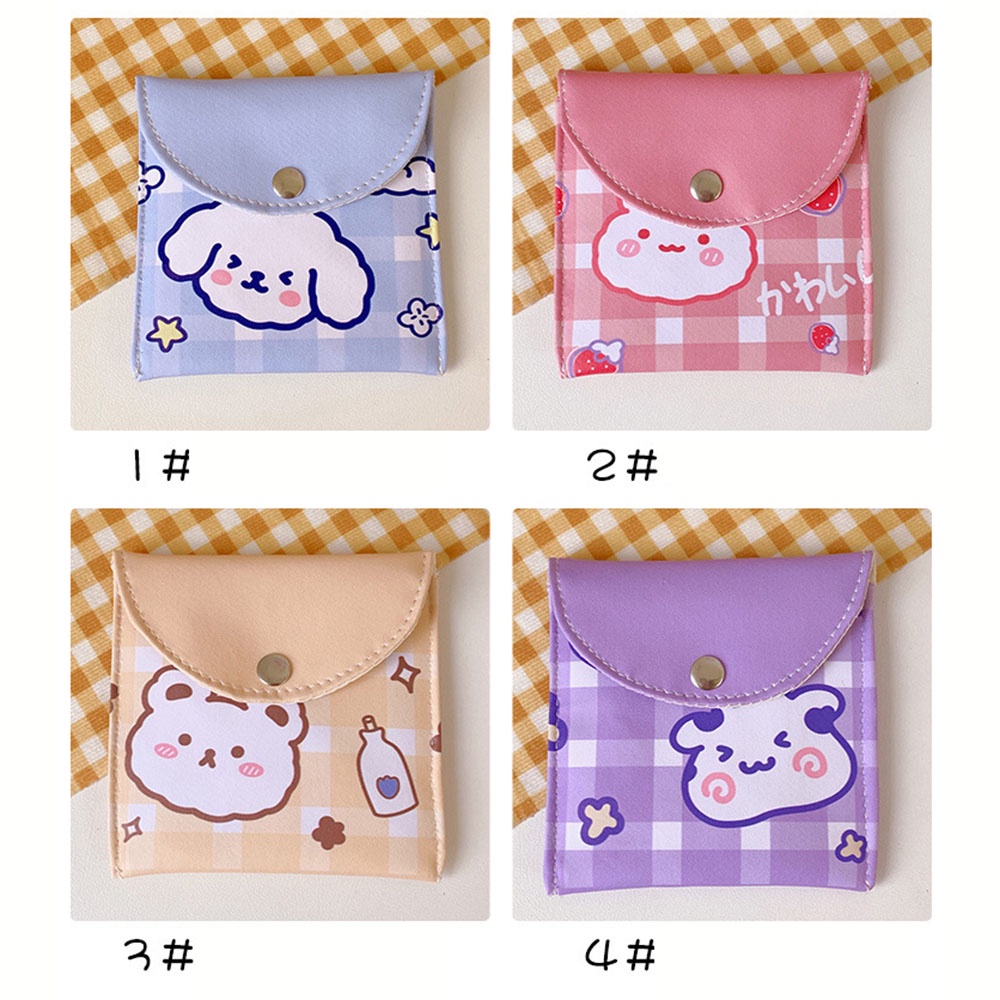 Túi đựng tiền xu/son môi/tai nghe mini bằng da PU họa tiết hoạt hình thỏ/gấu dễ thương phong cách Hàn Quốc