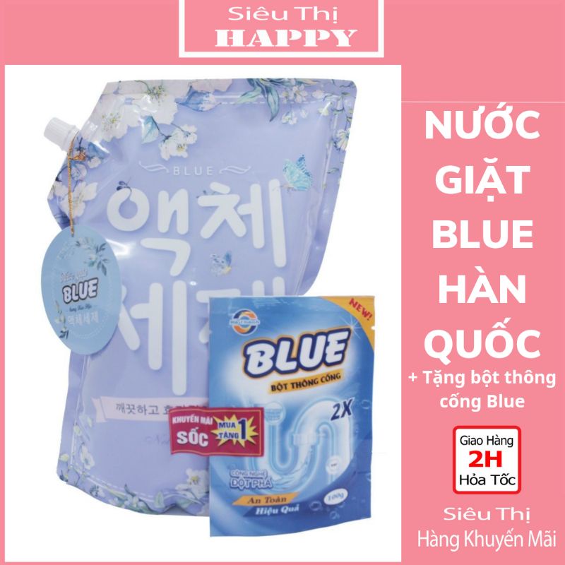 Nước giặt Blue Hàn Quốc, túi 02 lít thơm ngát.