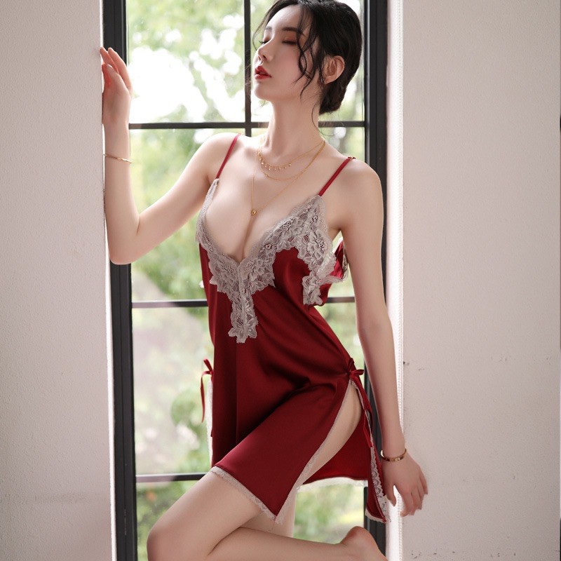 [TẶNG QUẦN LỌT KHE] Váy ngủ lụa sexy xẻ hông VN627 | BigBuy360 - bigbuy360.vn