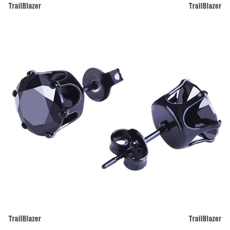 Bộ 6 đôi hoa tai bằng thép không gỉ đính đá đen thời trang