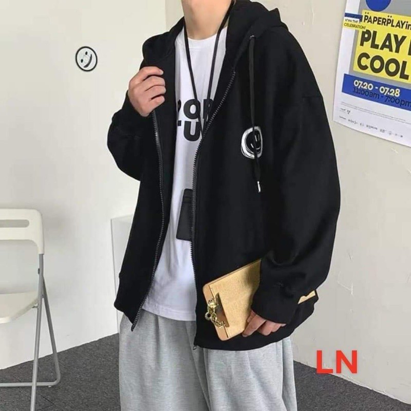LN12 Áo khoá lô gô mặt cười trắng | BigBuy360 - bigbuy360.vn
