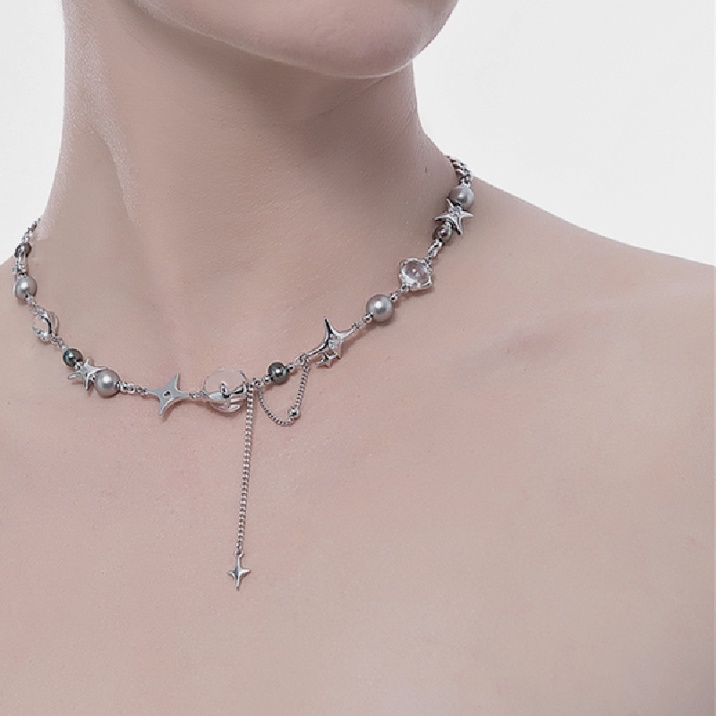 Vòng cổ chuỗi ngọc trai đính pha lê hình ngôi sao thời trang