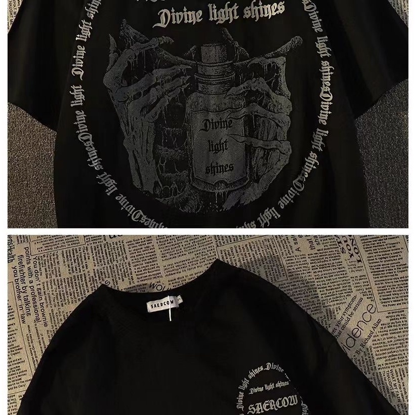 Áo Thun 100% Cotton Tay Ngắn Dáng Rộng Phong Cách Đường Phố Âu Mỹ