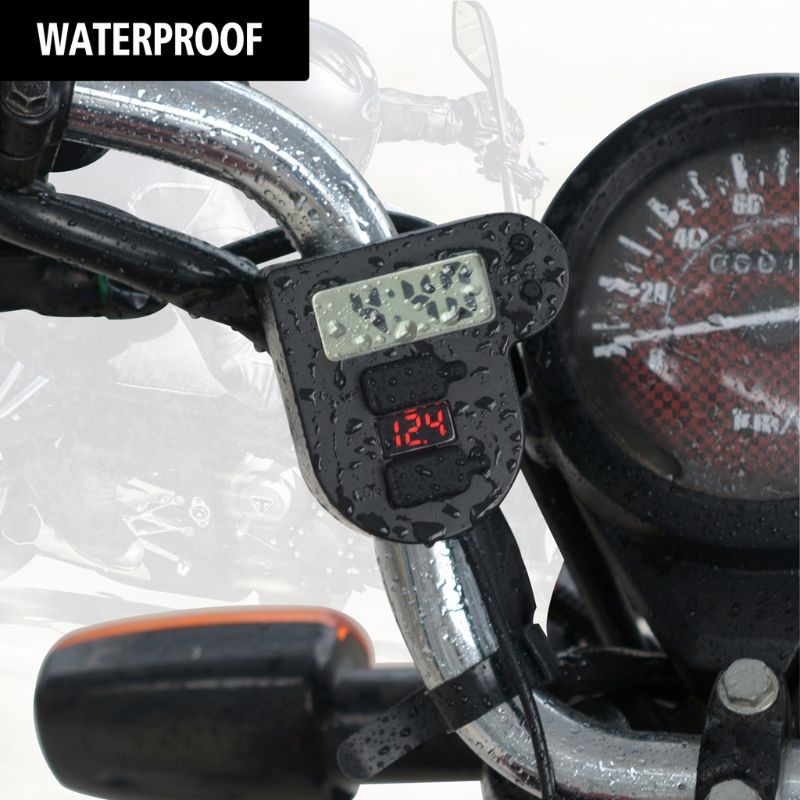 Bộ Sạc USB Kép 12V 24V Chống Nước Có Đồng Hồ LED Hiển Thị Thời Gian Cho Điện Thoại Di Động