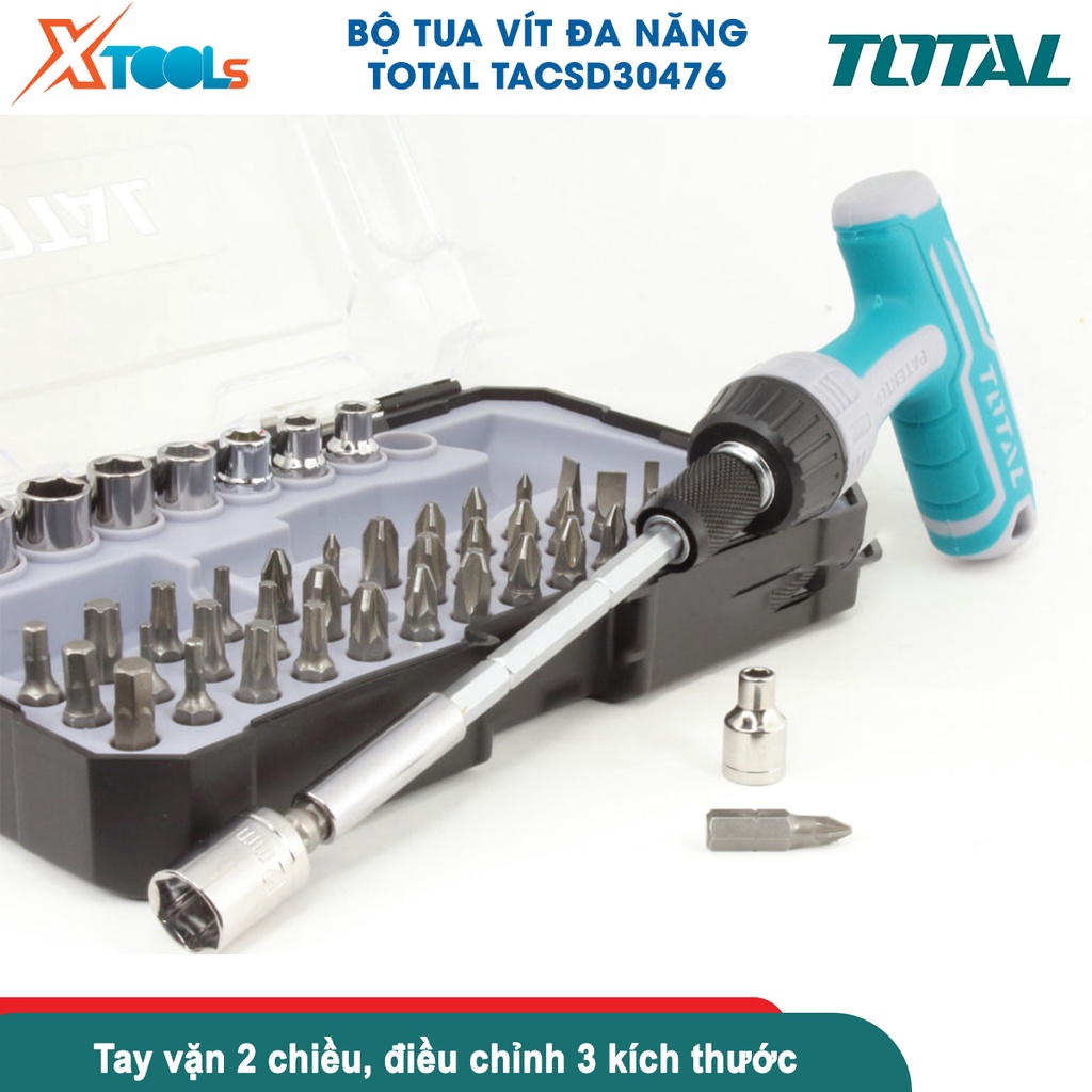 Bộ tua vít tay cầm chữ T 47 chi tiết đa năng TOTAL TACSD30476 đóng mở 2 chiều tự động có nam châm [CHÍNH HÃNG][XTOOLS]