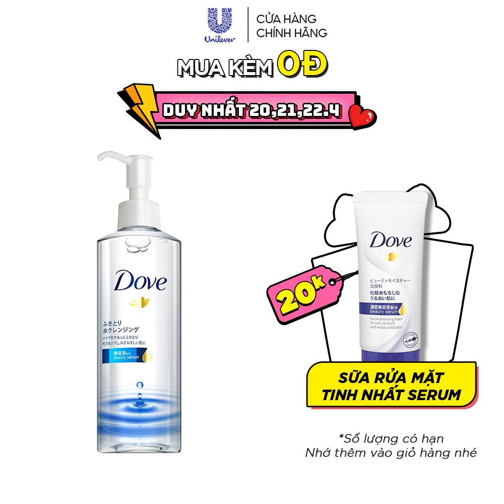 Nước tẩy trang Dove serum không cồn sạch sâu tốt cho da khô & da thường, làm sạch lớp trang điểm nhẹ 235ml