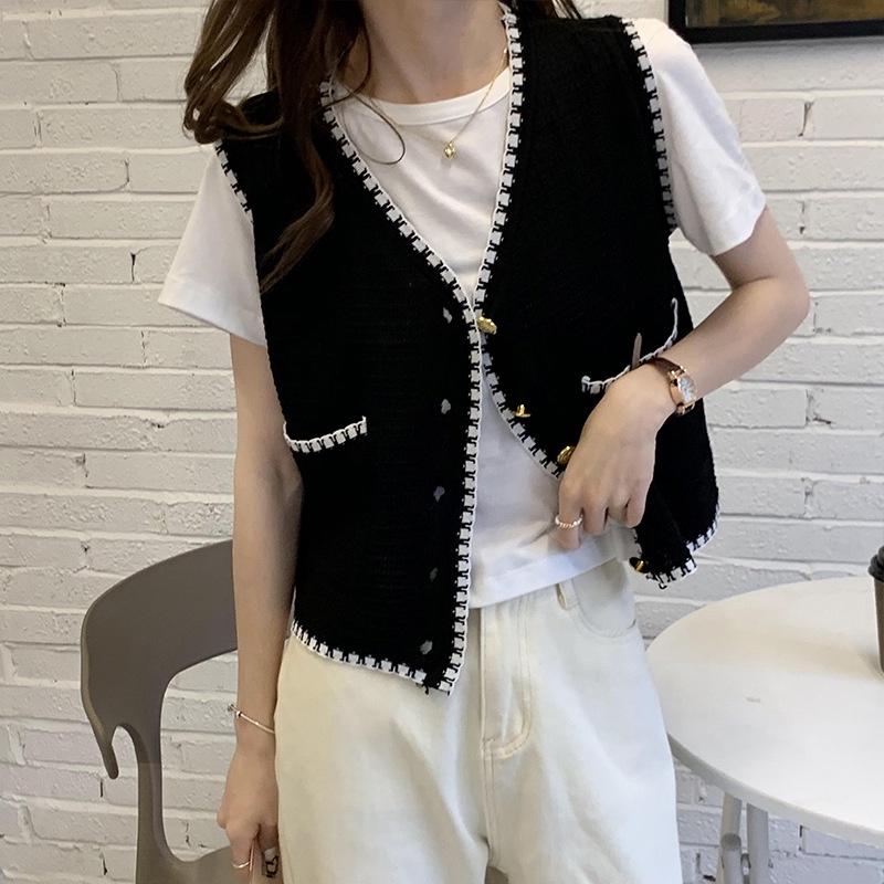 Áo ghi lê IELGY dệt kim mỏng không tay cổ chữ V cho nữ