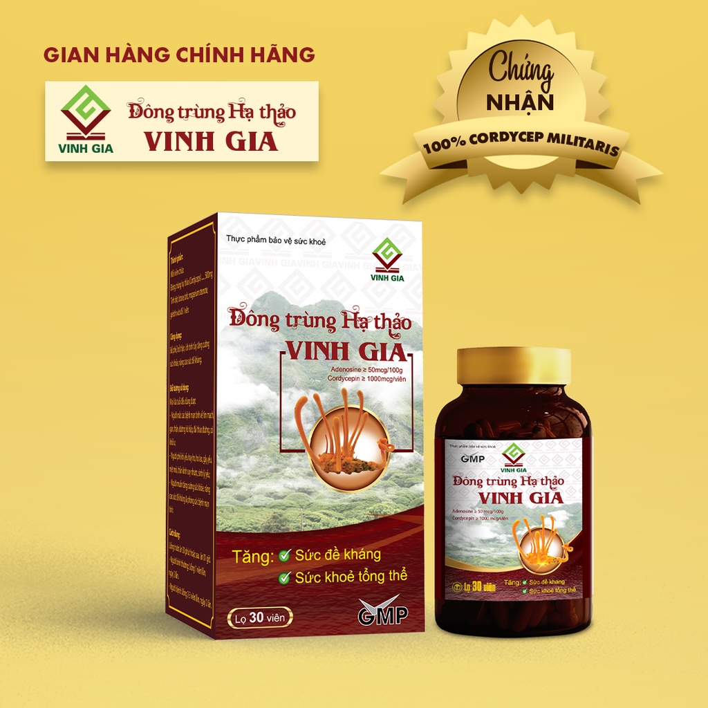 Viên Nang Đông Trùng Hạ Thảo Vinh Gia Giúp Tăng Cường Sức Đề Kháng Dành Cho Mọi Lứa Tuổi – Hộp 1 Lọ 30 Viên