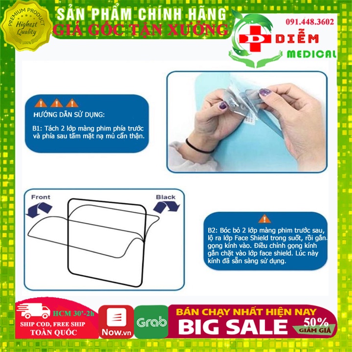 Kính Bảo Hộ Chống Giọt Bắn, Tấm Chắn Mặt Nạ Mũ Y Tế Đa Năng loại 1 nhựa PET trong suốt freesize hàng đẹp