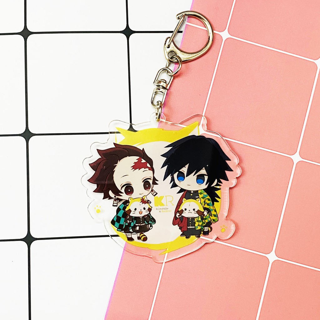 ( Mica trong acrylic ) Móc khóa Kimetsu no Yaiba Thanh gươm diệt quỷ ver nền cute quà tặng dễ thương anime chibi