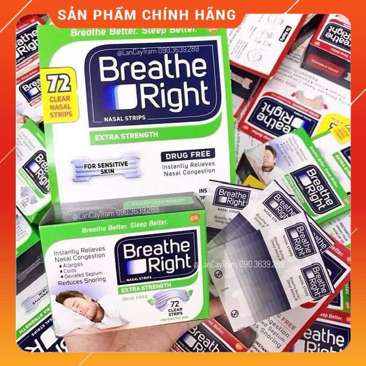 MIẾNG DÁN MŨI CHỐNG GÁY (NGÁY) KHI NGỦ BREATHE RIGHT 72 MIẾNG DÀNH CHO DA NHẠY CẢM