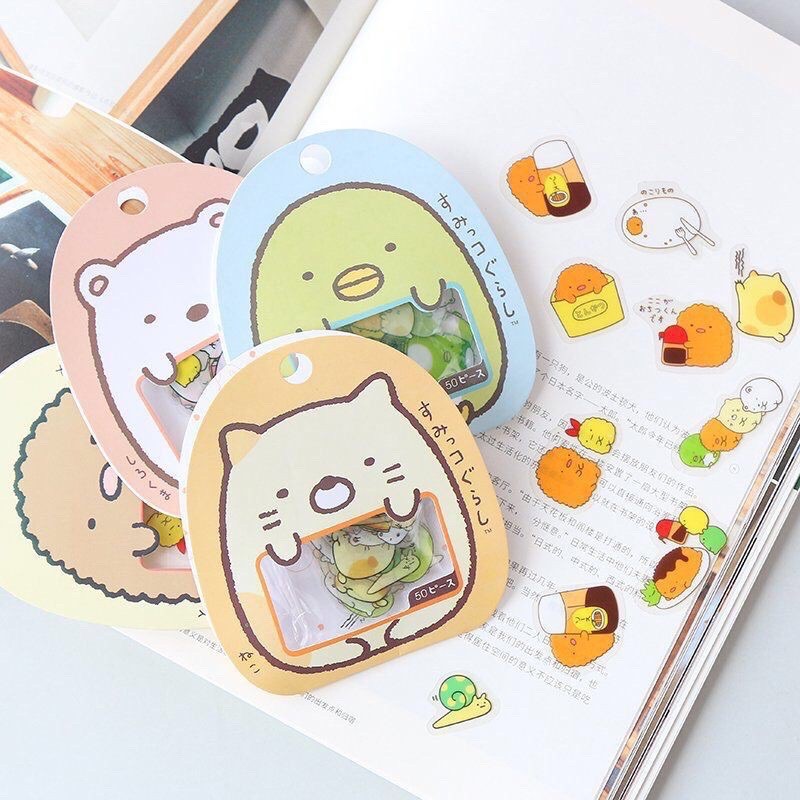 Set 50 miếng dán sticker DIY trang trí sổ dễ thương phong cách Nhật Bản