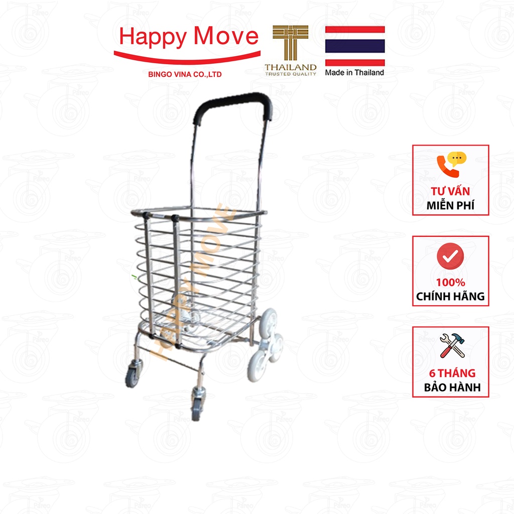 Xe kéo đi chợ leo cầu thang gấp gọn 30kg - 3 bánh hợp kim nhôm gọn nhẹ, chống gỉ - Happy Move Thái Lan