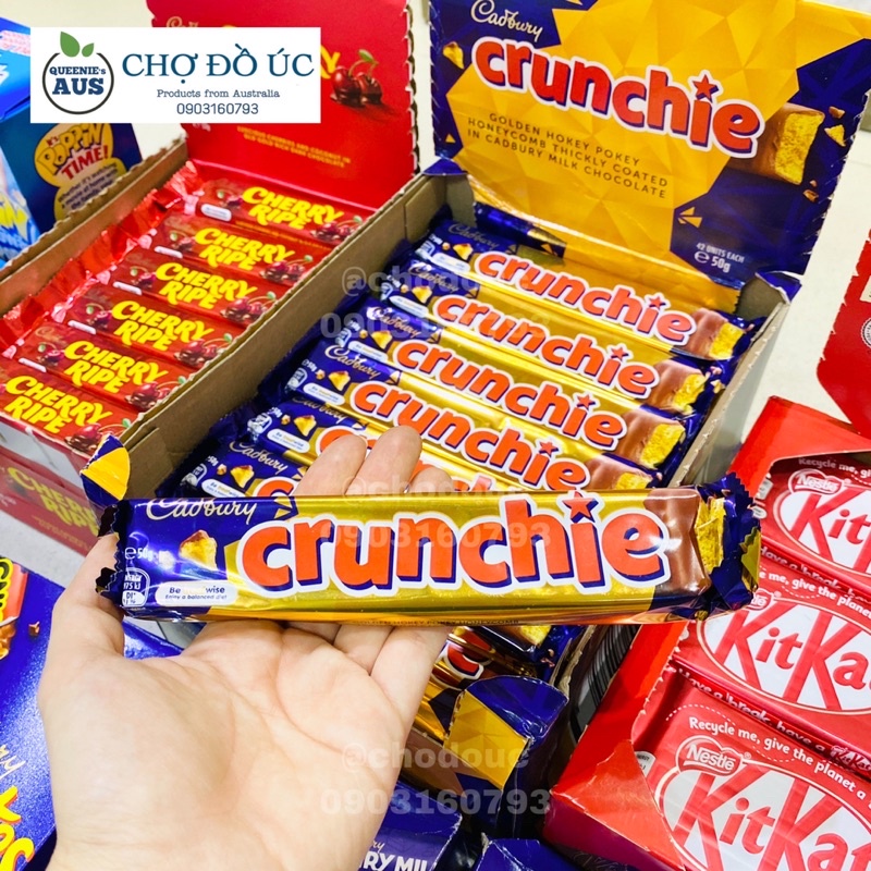 Chocolate nhân kẹo bơ tổ ong giòn CADBURY Crunchie túi 12 thanh 180g - nhập Úc 🇦🇺