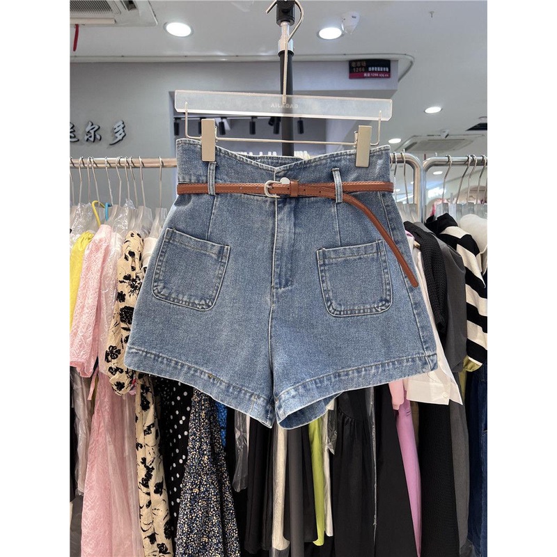 Quần Short Denim Lưng Cao Ống Rộng Phong Cách Retro Hong Kong Thời Trang Mùa Hè Hàng Mới 2022 Dành Cho Bạn Nữ